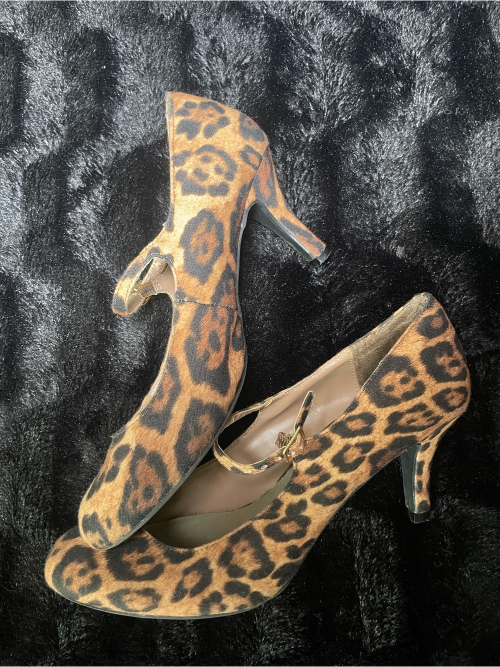 new directions Leopard Print Mary Jane Heels - Brown/Black
